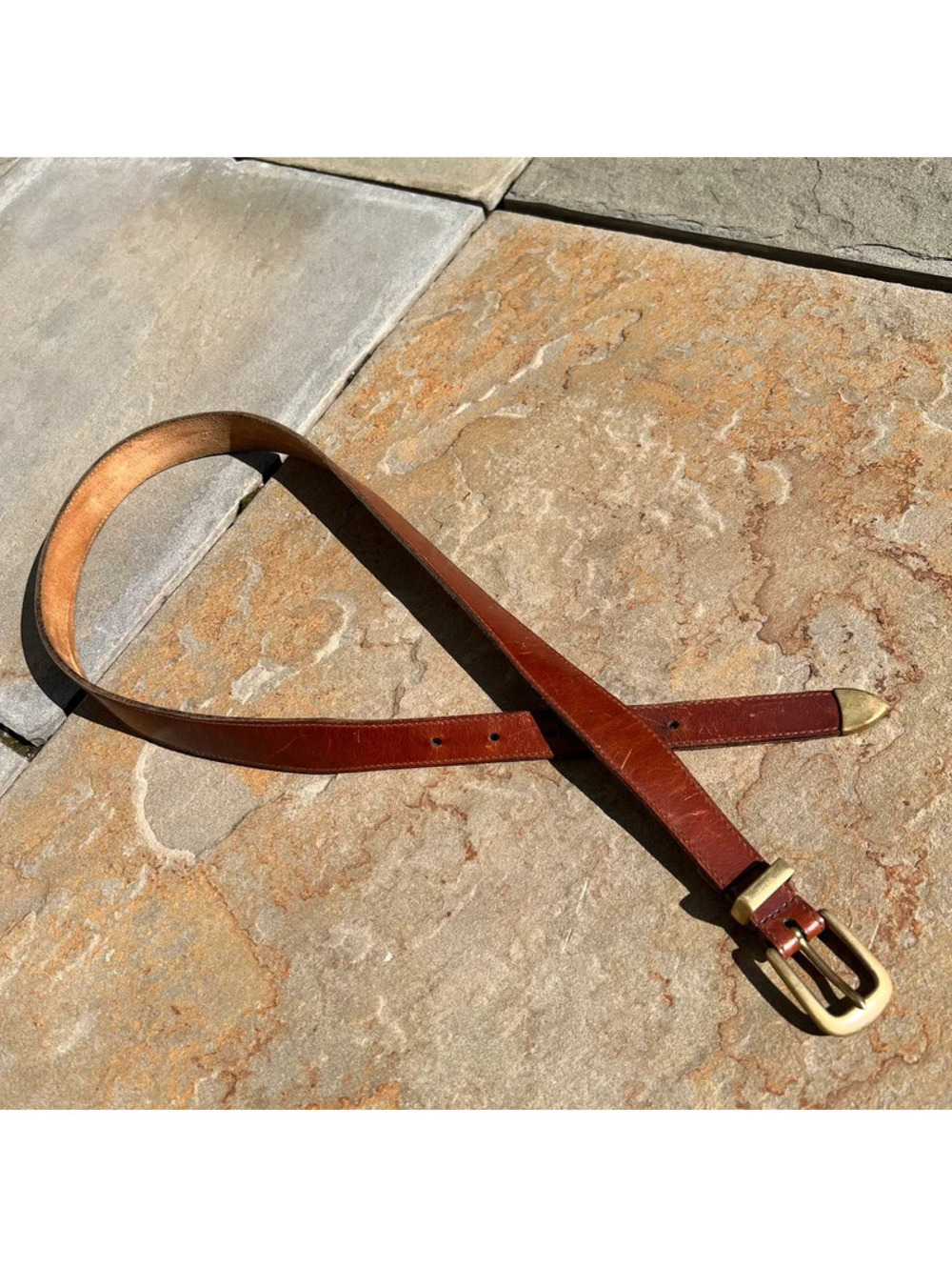 Vintage 90s Brown Oil Tanned Leather Metal Tip Western Belt